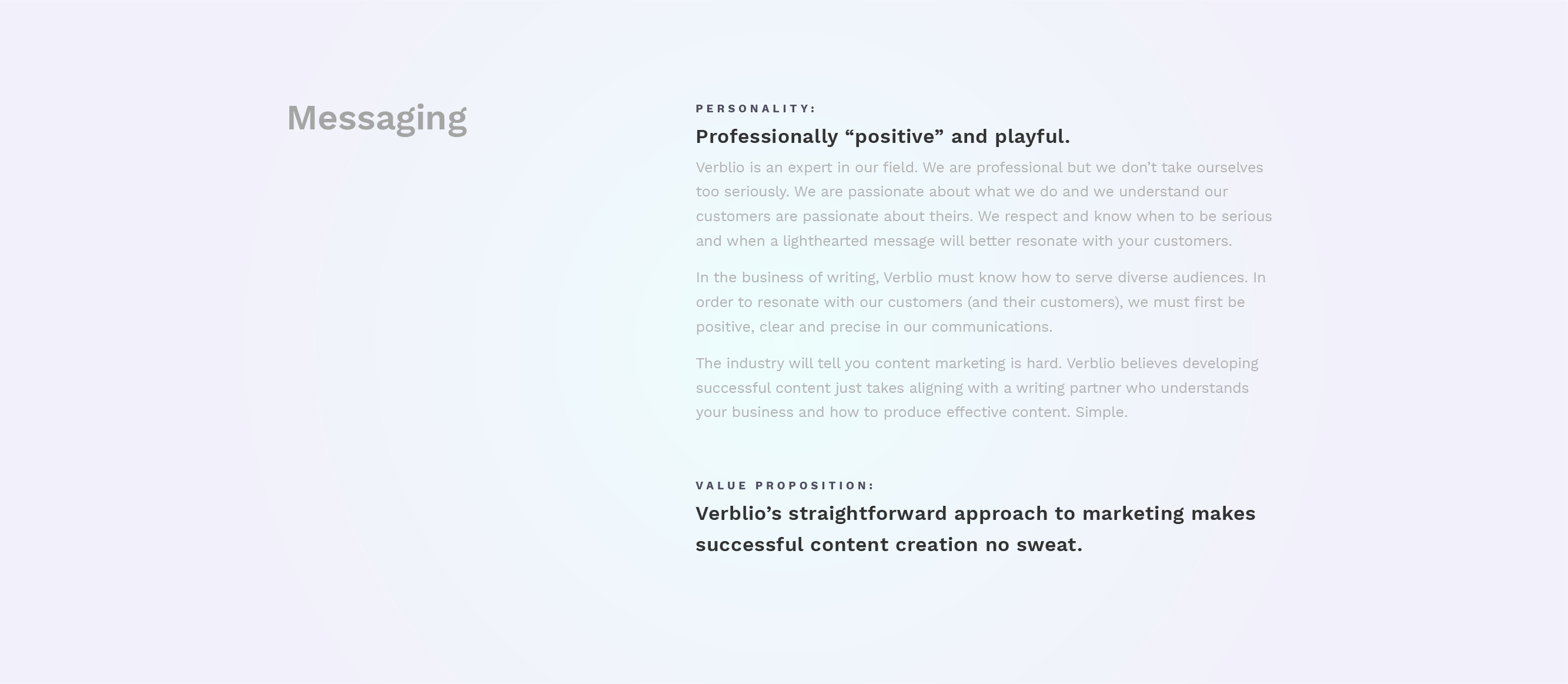 image of high level messaging concept for verblio brand